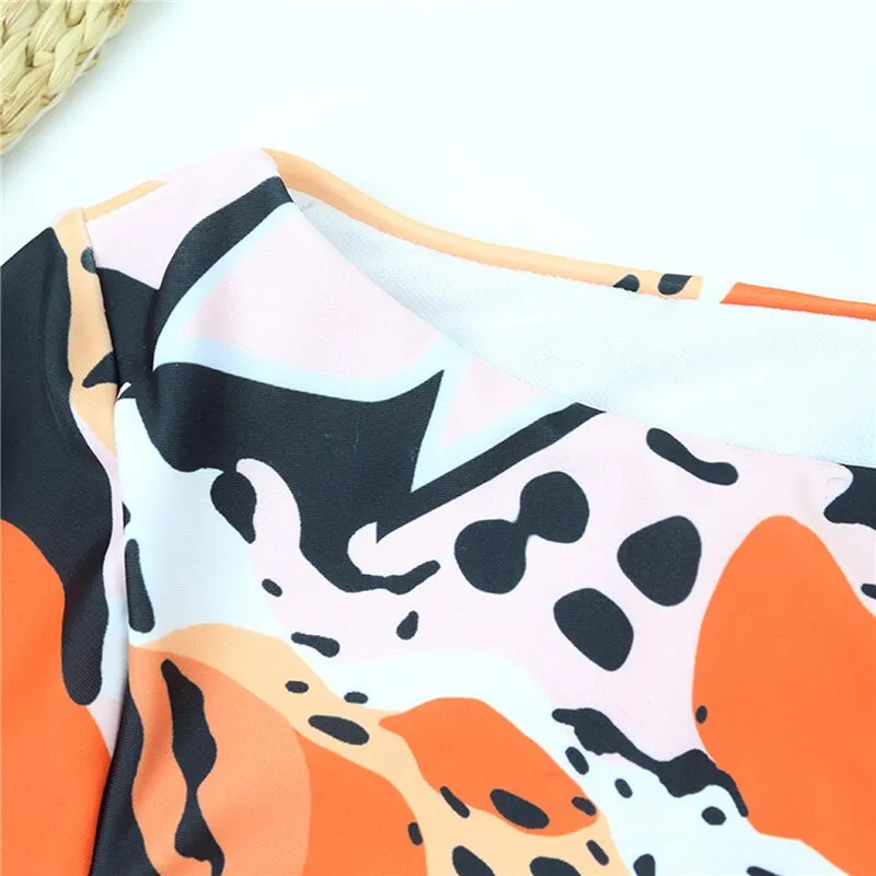 Upopby Long Sleeve Print Surfing Swimsuit Bow Thong Swimsuit