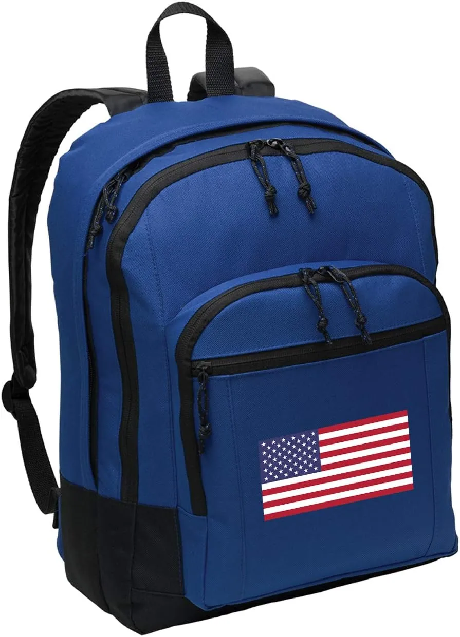 USA Flag Backpack CLASSIC Style American Flag MEDIUM SIZE With Laptop Computer Sleeve
