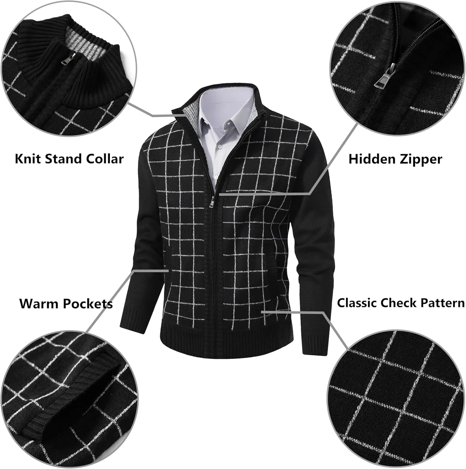 VtuAOL Men's Cardigan Sweaters Casual Full Zip Sweaters Knitted Cardigan with Pockets