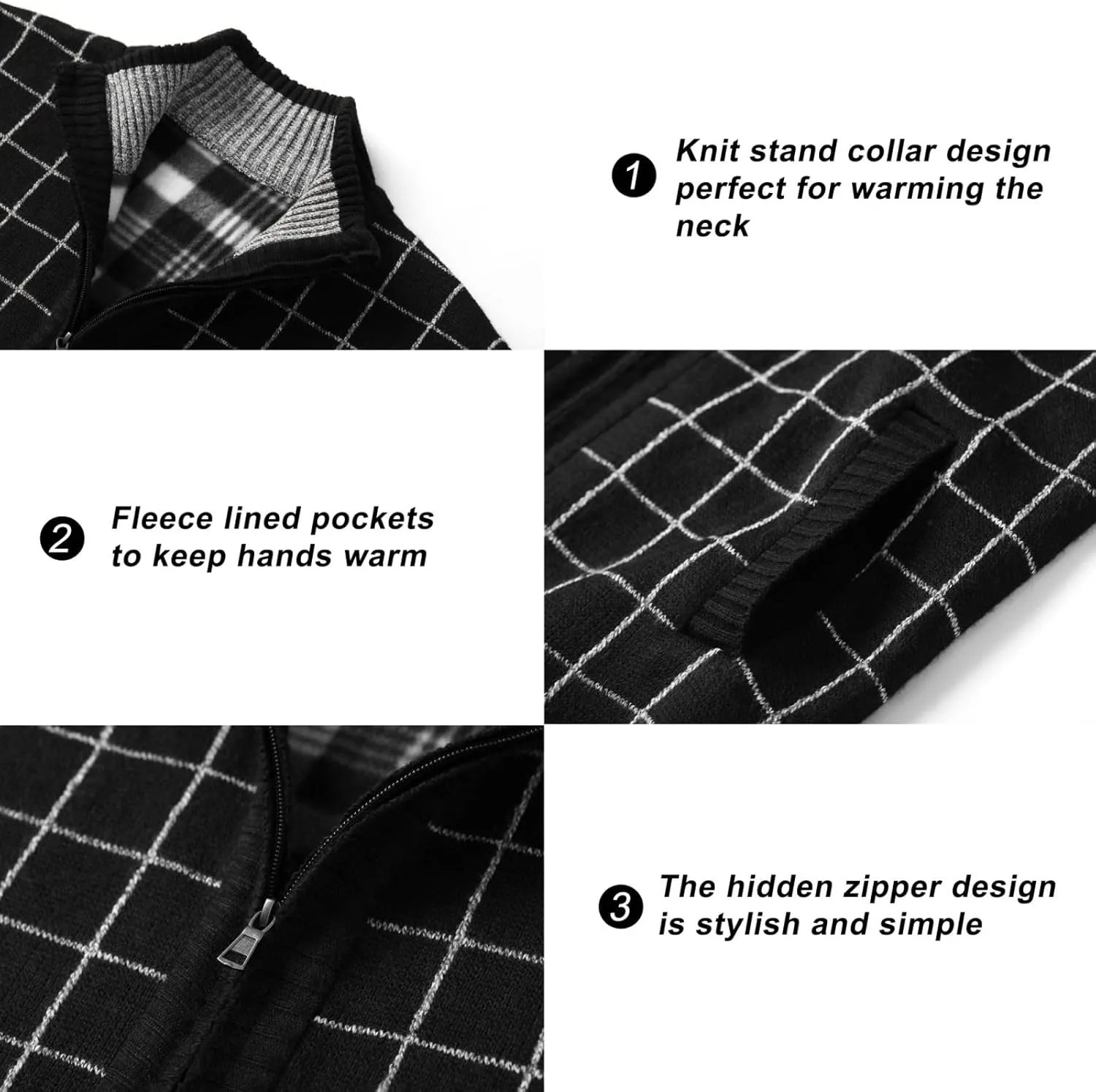 VtuAOL Men's Cardigan Sweaters Casual Full Zip Sweaters Knitted Cardigan with Pockets
