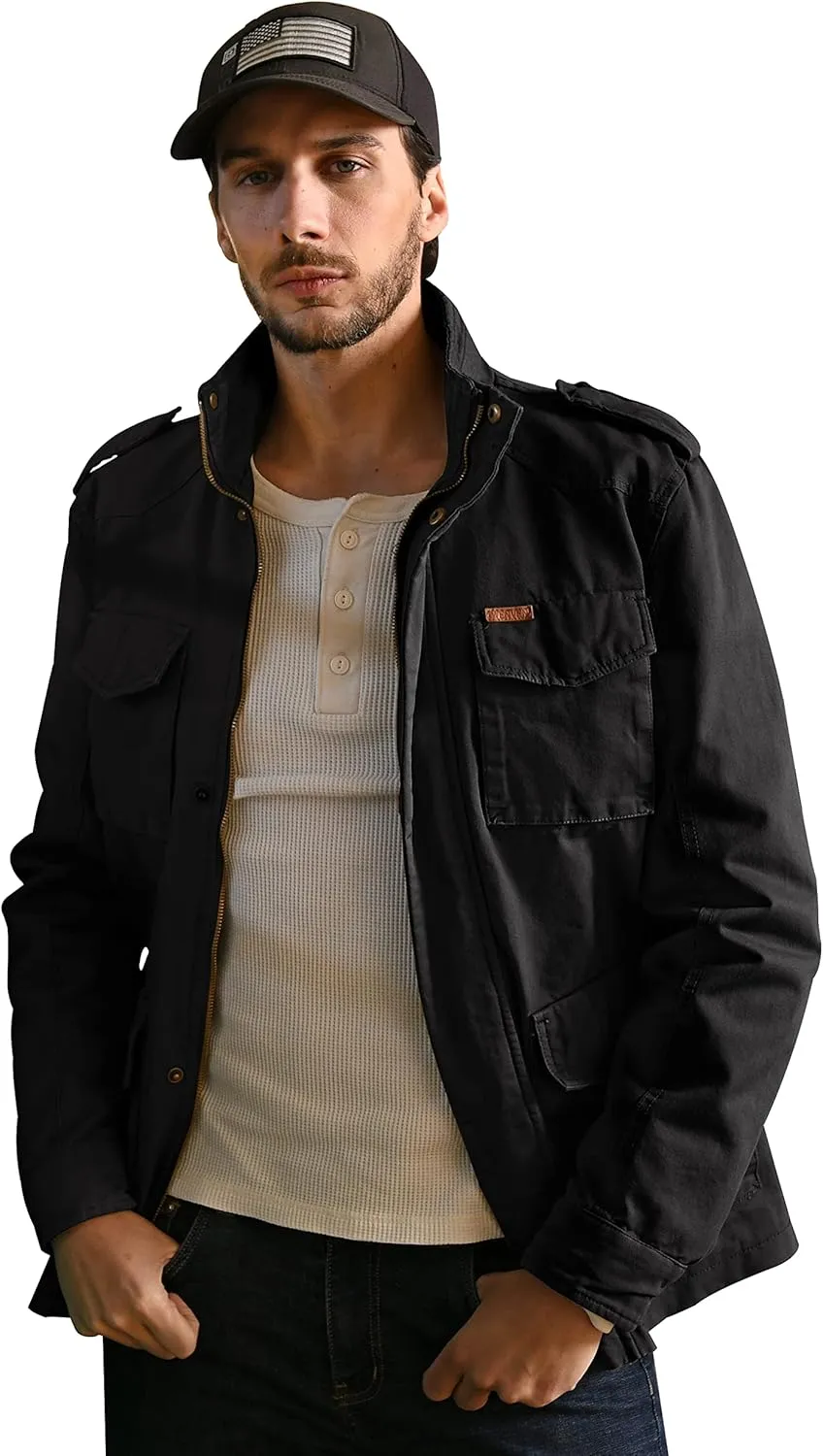 WenVen Men's Lightweight Military Style Jacket Twill Cotton Windbreaker