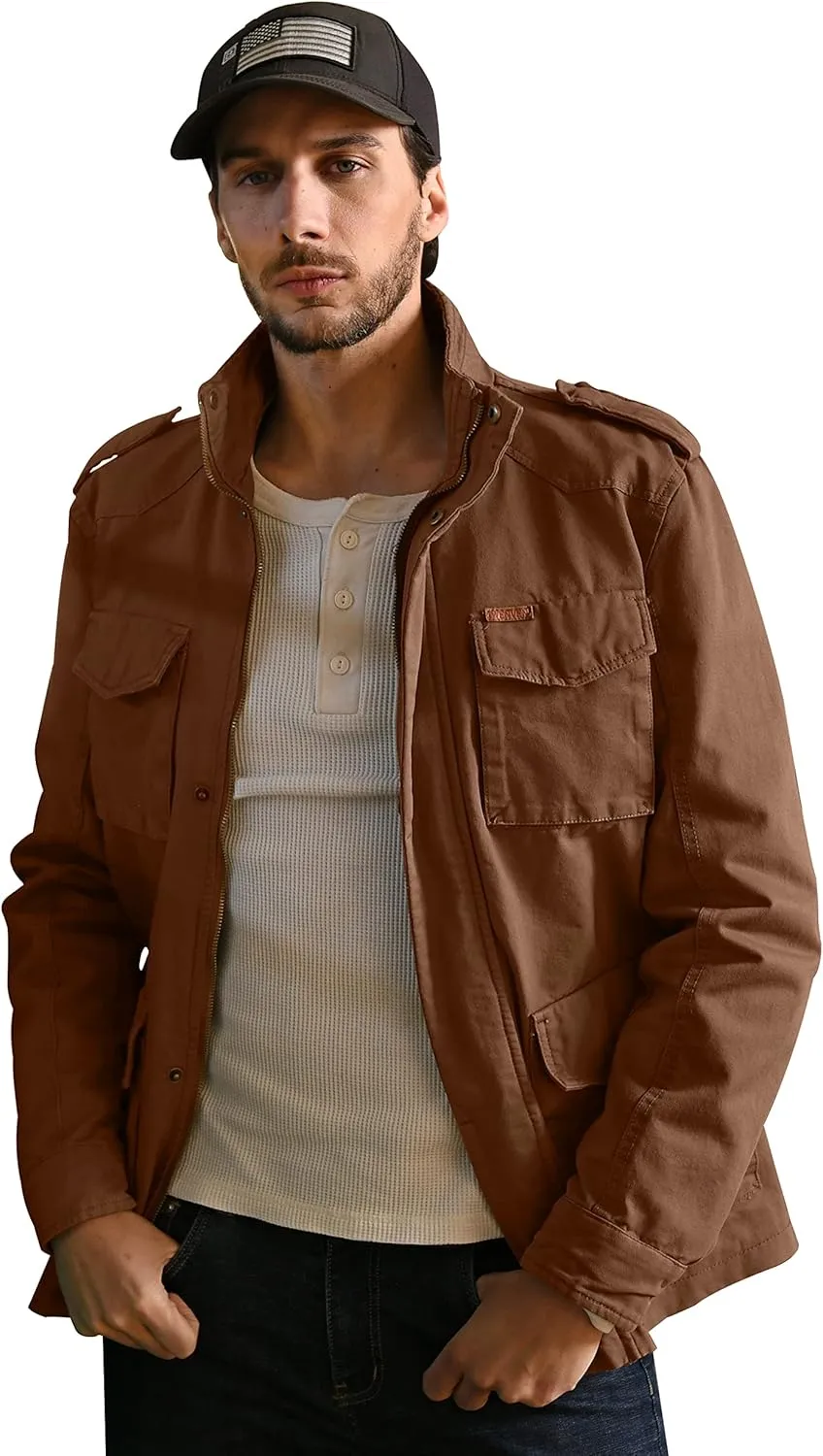 WenVen Men's Lightweight Military Style Jacket Twill Cotton Windbreaker