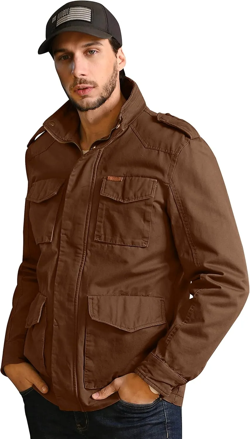 WenVen Men's Lightweight Military Style Jacket Twill Cotton Windbreaker