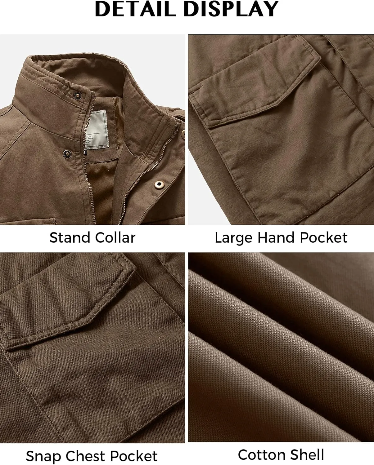 WenVen Men's Lightweight Military Style Jacket Twill Cotton Windbreaker