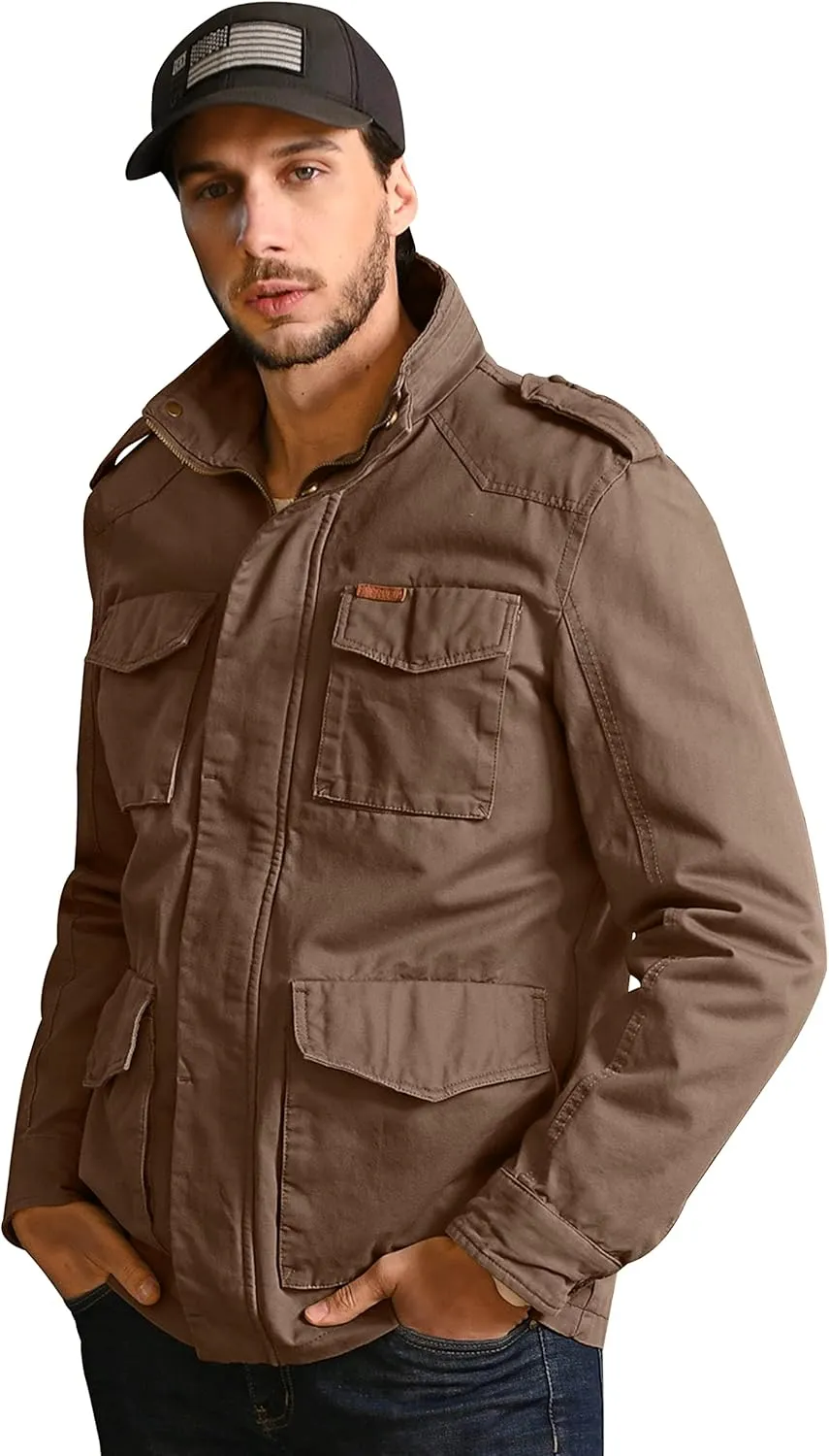 WenVen Men's Lightweight Military Style Jacket Twill Cotton Windbreaker