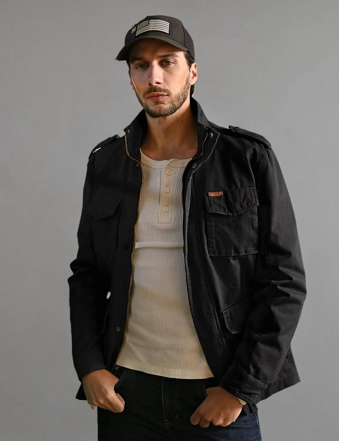WenVen Men's Lightweight Military Style Jacket Twill Cotton Windbreaker