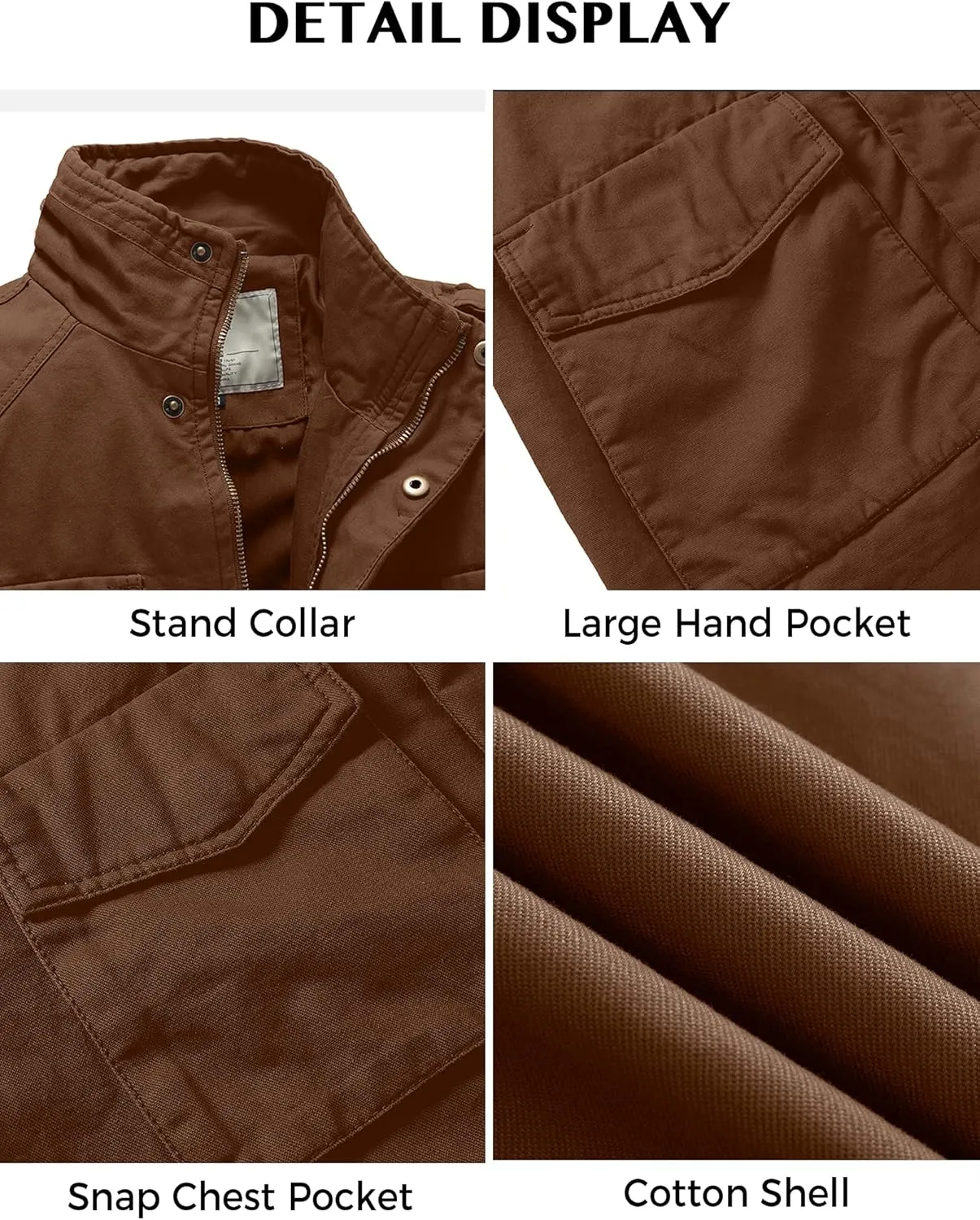 WenVen Men's Lightweight Military Style Jacket Twill Cotton Windbreaker