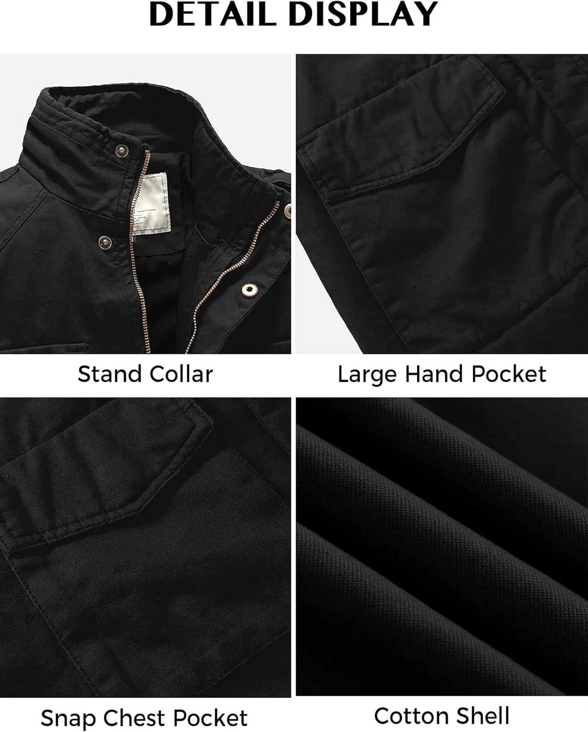 WenVen Men's Lightweight Military Style Jacket Twill Cotton Windbreaker