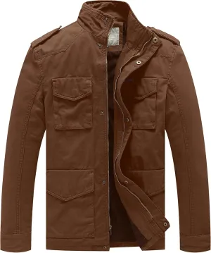 WenVen Men's Lightweight Military Style Jacket Twill Cotton Windbreaker
