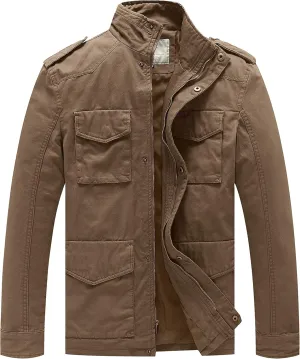 WenVen Men's Lightweight Military Style Jacket Twill Cotton Windbreaker