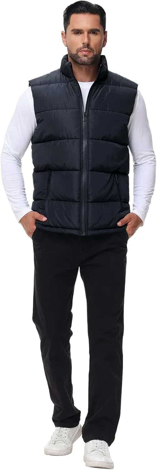 WHN Men's Puffer Vest Outerwear Winter Zipper Quilted Puffy Sleeveless Jacket Outdoor Size M to XXL
