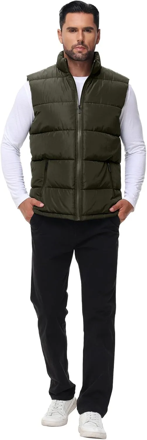 WHN Men's Puffer Vest Outerwear Winter Zipper Quilted Puffy Sleeveless Jacket Outdoor Size M to XXL