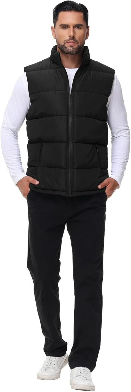 WHN Men's Puffer Vest Outerwear Winter Zipper Quilted Puffy Sleeveless Jacket Outdoor Size M to XXL