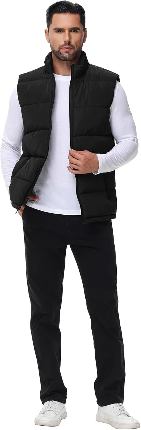 WHN Men's Puffer Vest Outerwear Winter Zipper Quilted Puffy Sleeveless Jacket Outdoor Size M to XXL