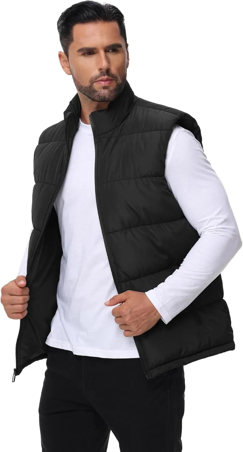 WHN Men's Puffer Vest Outerwear Winter Zipper Quilted Puffy Sleeveless Jacket Outdoor Size M to XXL