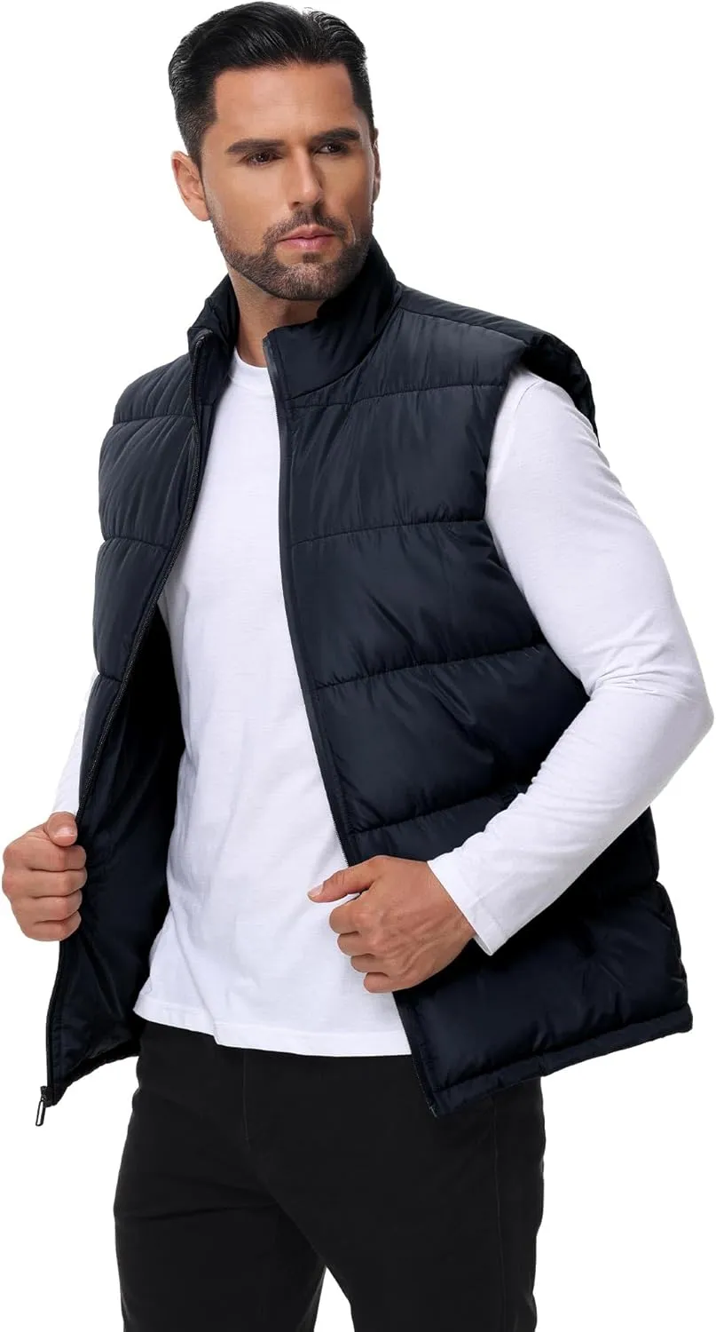 WHN Men's Puffer Vest Outerwear Winter Zipper Quilted Puffy Sleeveless Jacket Outdoor Size M to XXL