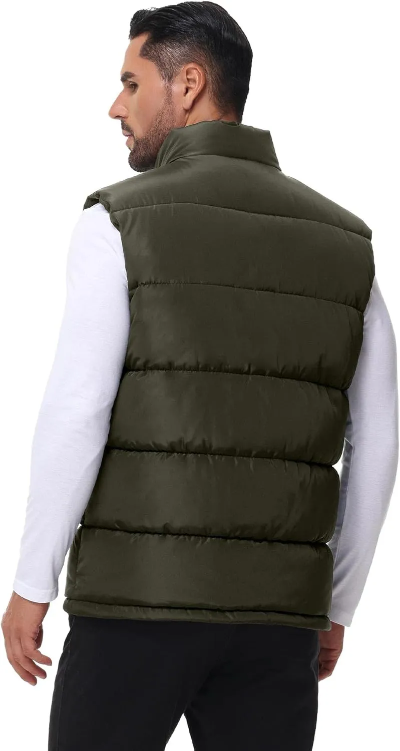 WHN Men's Puffer Vest Outerwear Winter Zipper Quilted Puffy Sleeveless Jacket Outdoor Size M to XXL