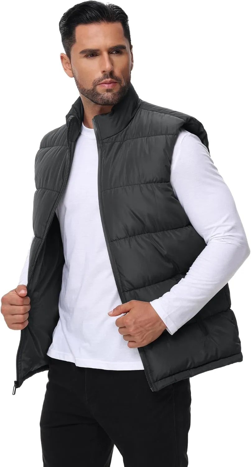 WHN Men's Puffer Vest Outerwear Winter Zipper Quilted Puffy Sleeveless Jacket Outdoor Size M to XXL