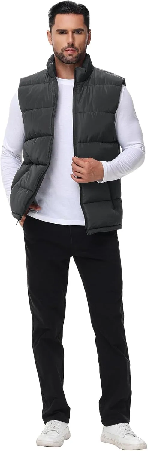 WHN Men's Puffer Vest Outerwear Winter Zipper Quilted Puffy Sleeveless Jacket Outdoor Size M to XXL