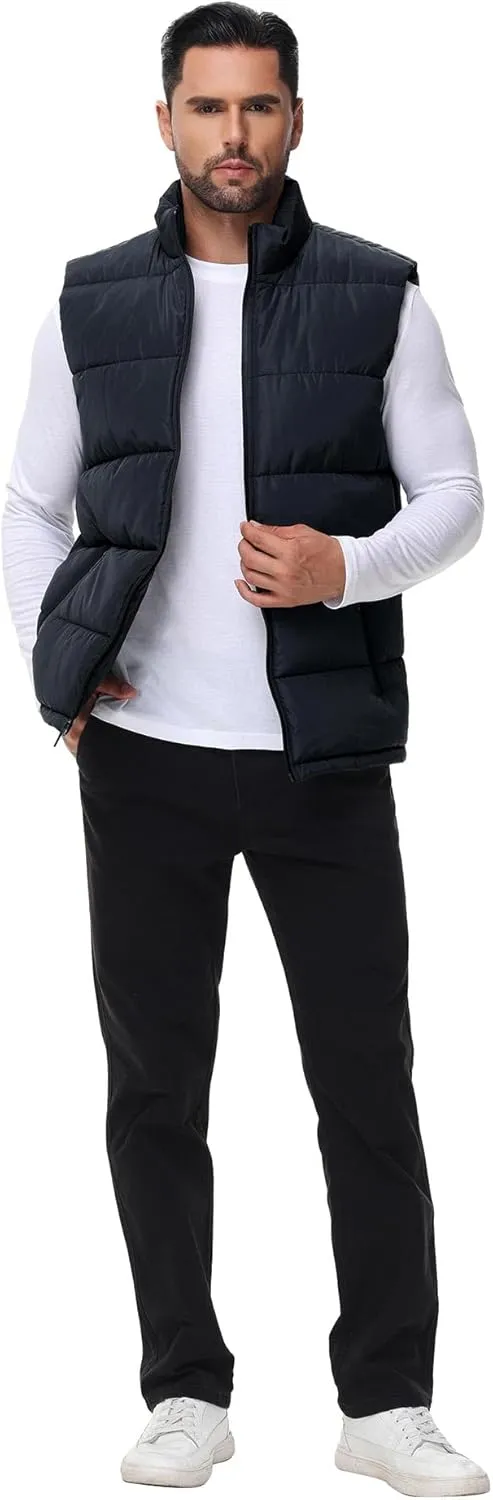 WHN Men's Puffer Vest Outerwear Winter Zipper Quilted Puffy Sleeveless Jacket Outdoor Size M to XXL