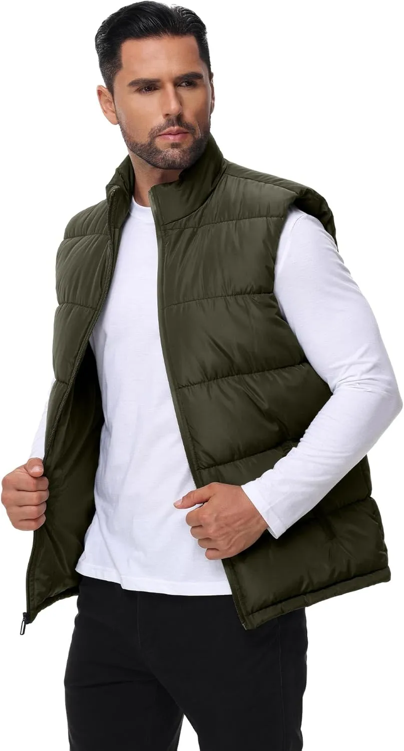 WHN Men's Puffer Vest Outerwear Winter Zipper Quilted Puffy Sleeveless Jacket Outdoor Size M to XXL