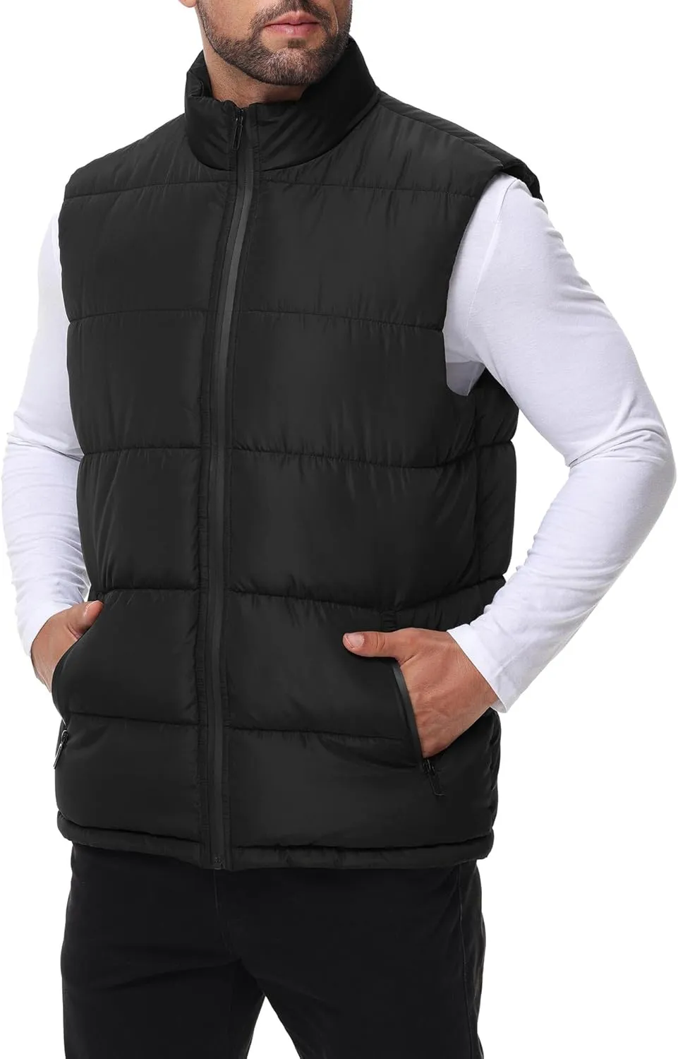 WHN Men's Puffer Vest Outerwear Winter Zipper Quilted Puffy Sleeveless Jacket Outdoor Size M to XXL