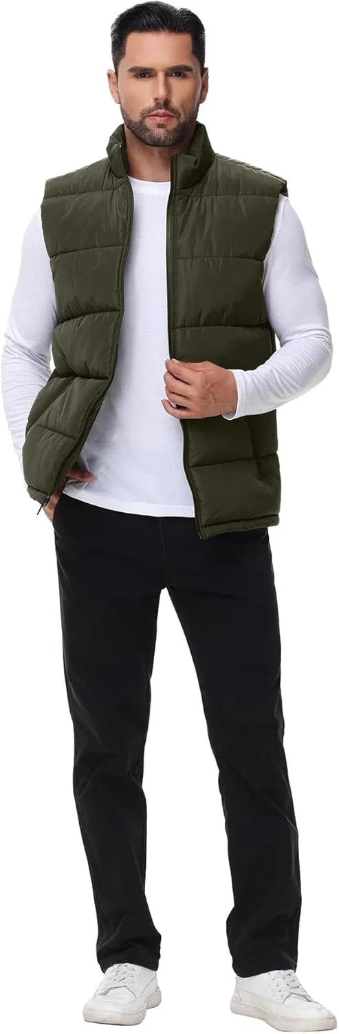 WHN Men's Puffer Vest Outerwear Winter Zipper Quilted Puffy Sleeveless Jacket Outdoor Size M to XXL