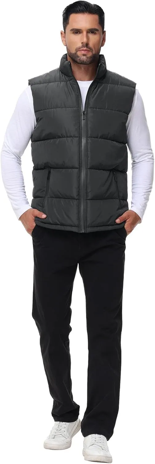 WHN Men's Puffer Vest Outerwear Winter Zipper Quilted Puffy Sleeveless Jacket Outdoor Size M to XXL