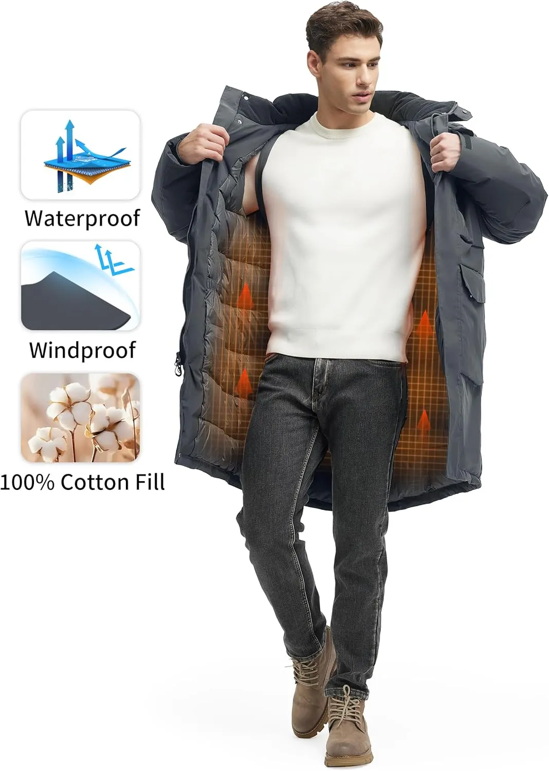 Winter Coats For Men Winter Jackets Water Resistant Warm Thicken Parka Puffer Coat Long Down Jacket