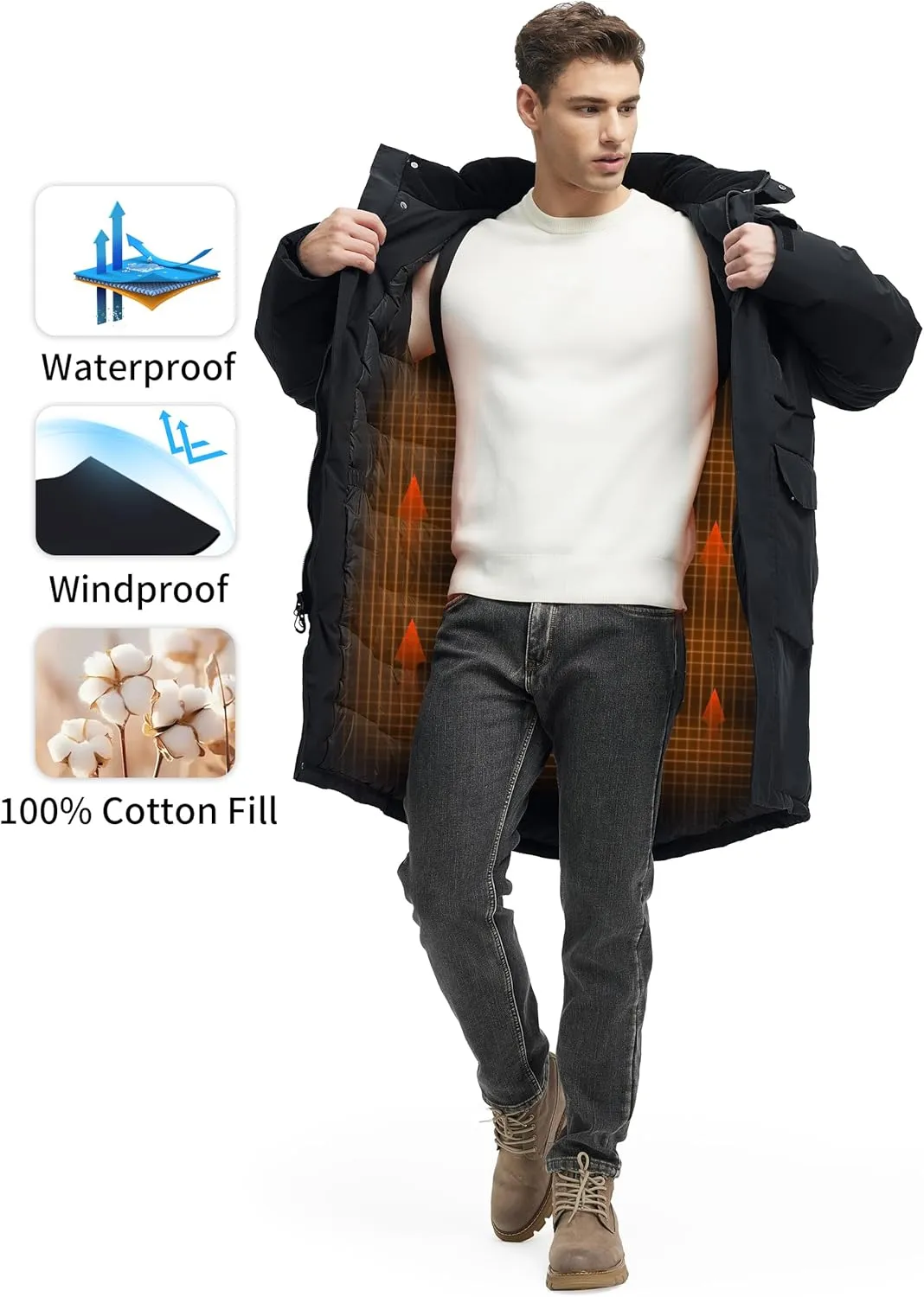 Winter Coats For Men Winter Jackets Water Resistant Warm Thicken Parka Puffer Coat Long Down Jacket