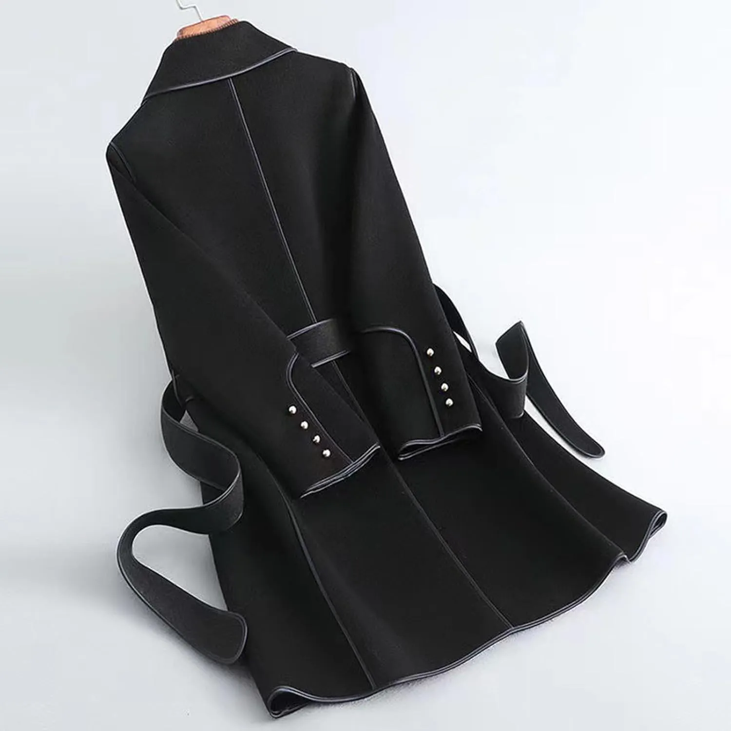 Winter Trench Coat for Women Casual Long Sleeve Notch Lapel Pea Coats Elegant Belted Mid Length Windbreaker