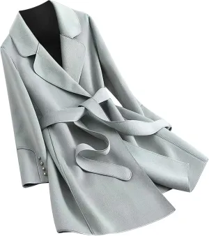 Winter Trench Coat for Women Casual Long Sleeve Notch Lapel Pea Coats Elegant Belted Mid Length Windbreaker