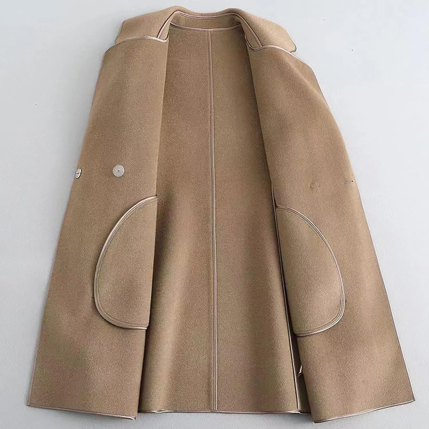 Winter Trench Coat for Women Casual Long Sleeve Notch Lapel Pea Coats Elegant Belted Mid Length Windbreaker