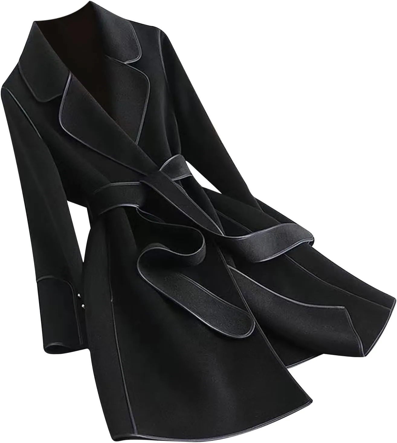 Winter Trench Coat for Women Casual Long Sleeve Notch Lapel Pea Coats Elegant Belted Mid Length Windbreaker