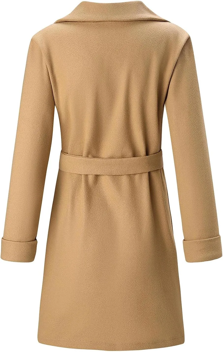 Women 2024 Fall Winter Pea Coats Notched Lapel Slim Fit Mid-Long Overcoats Long Sleeve Elegant Belted Trench Coat