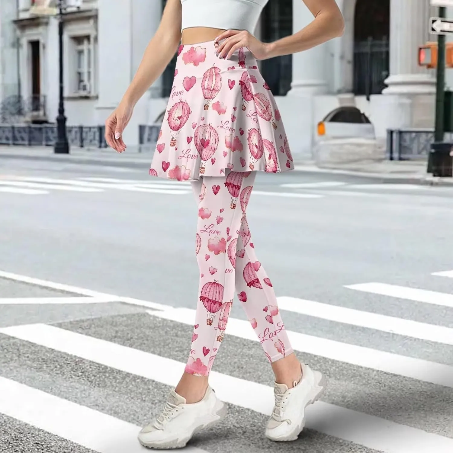 Women Breathable Yoga Skirted Legging with Pockets Elastic High Waist Tennis Leggings with Skirts