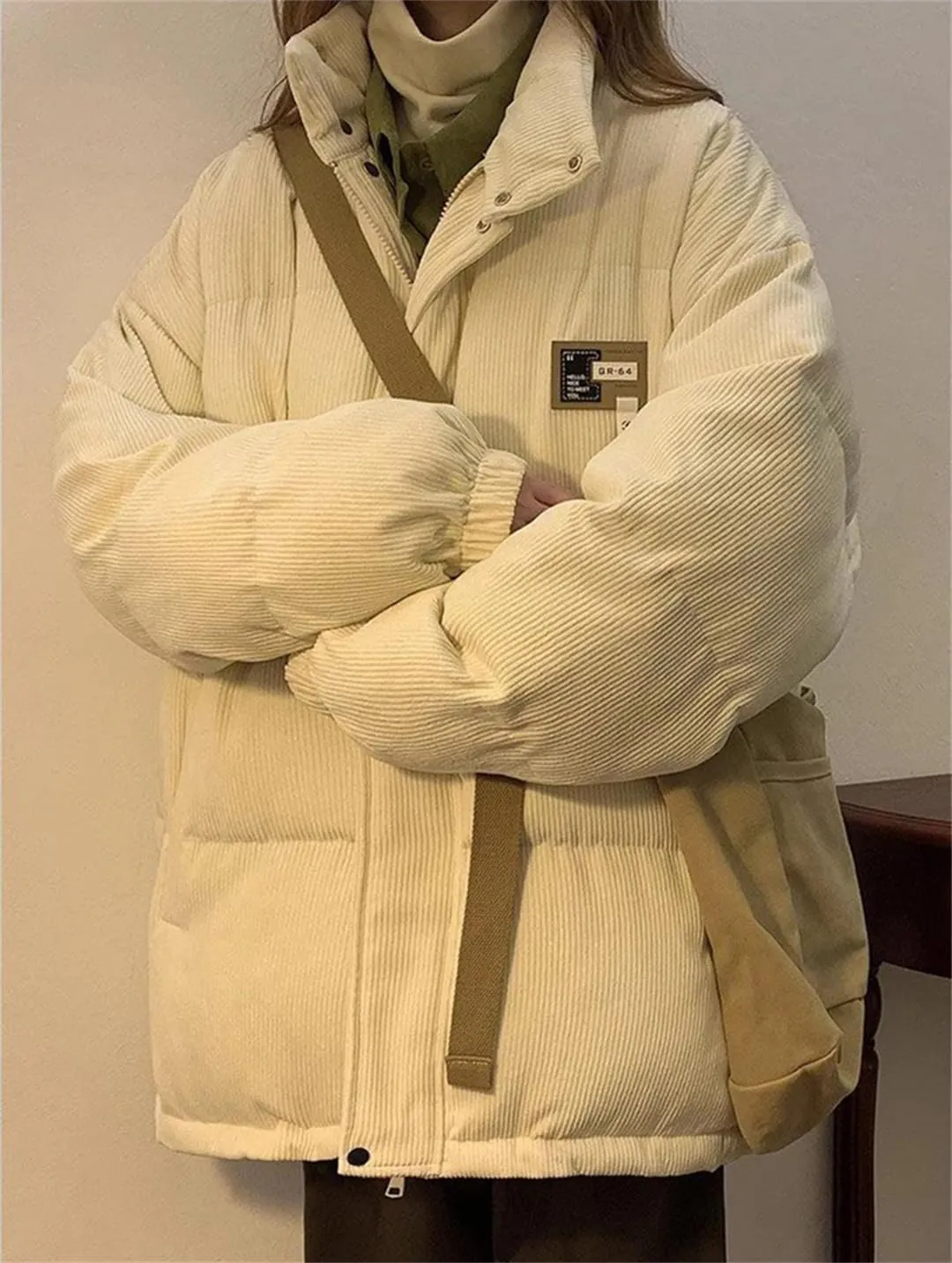 Women Corduroy Parkas Oversized Down Coats Streetwear Thick Warm Puffer Jacket Korean Pockets Cotton Padded Outerwear