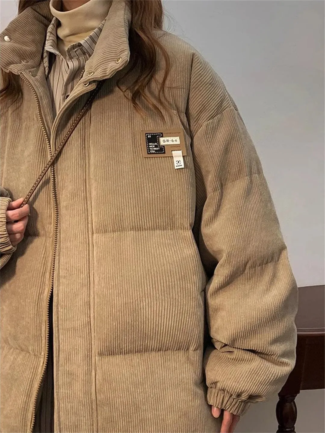 Women Corduroy Parkas Oversized Down Coats Streetwear Thick Warm Puffer Jacket Korean Pockets Cotton Padded Outerwear