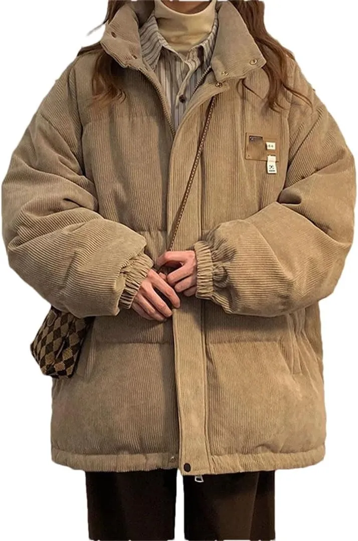 Women Corduroy Parkas Oversized Down Coats Streetwear Thick Warm Puffer Jacket Korean Pockets Cotton Padded Outerwear