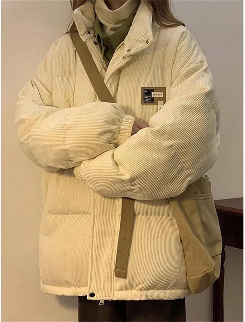 Women Corduroy Parkas Oversized Down Coats Streetwear Thick Warm Puffer Jacket Korean Pockets Cotton Padded Outerwear