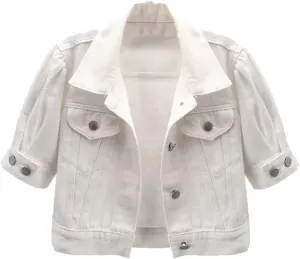 Women Short Sleeve Denim Jacket Summer Thin Slim Short Outwear White Jeans Jacket