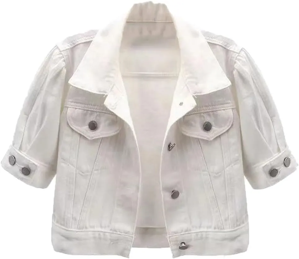 Women Short Sleeve Denim Jacket Summer Thin Slim Short Outwear White Jeans Jacket