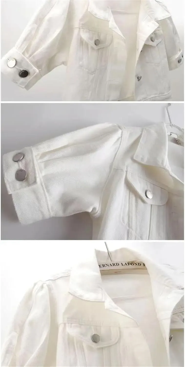 Women Short Sleeve Denim Jacket Summer Thin Slim Short Outwear White Jeans Jacket