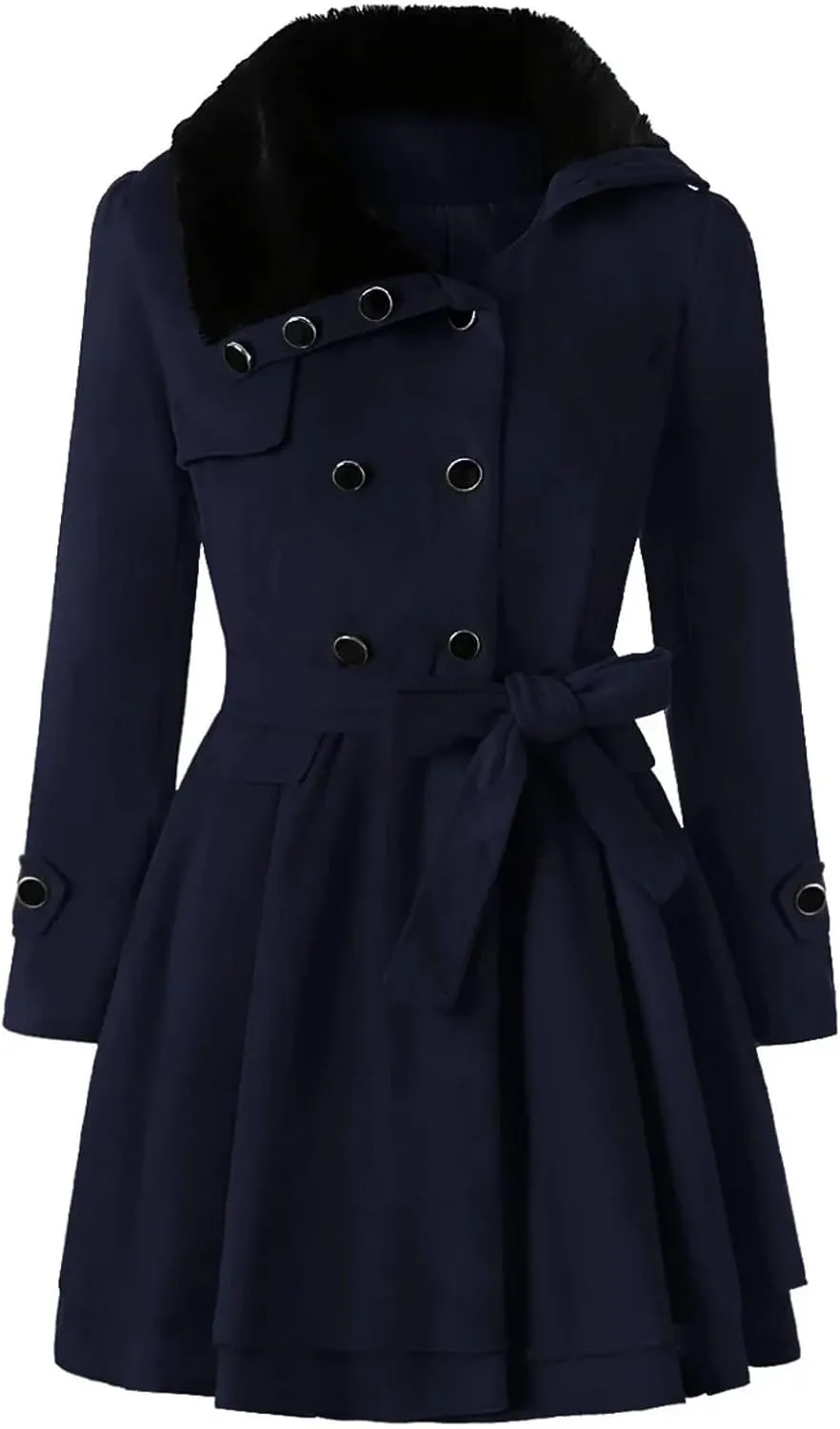 Women Wool Coat Dress Jacket Slim Windbreaker Sexy Long Woolen Trench Belted Pea Coat Double Breasted Winter Clothing