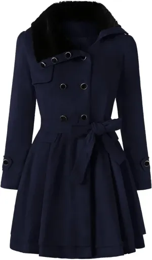Women Wool Coat Dress Jacket Slim Windbreaker Sexy Long Woolen Trench Belted Pea Coat Double Breasted Winter Clothing