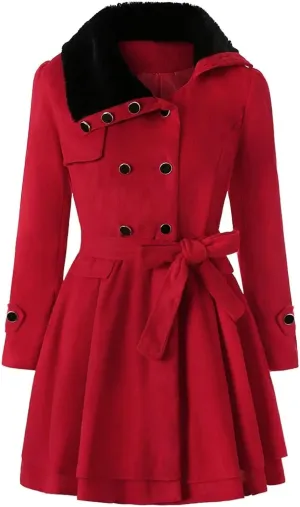 Women Wool Coat Dress Jacket Slim Windbreaker Sexy Long Woolen Trench Belted Pea Coat Double Breasted Winter Clothing