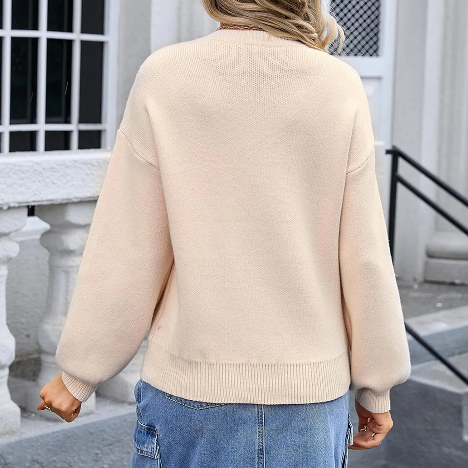 Women Y2K Fall Sweater Cute Bow Print Long Sleeve Cable Knit Pullover Casual Oversized Jumpers for Women