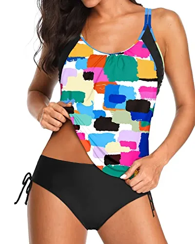 Women's Adjustable Tie Side Shorts 2 Piece Blouson Tankini-Color Tie Dye