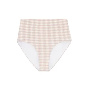 women's brown crinkle gingham high waisted bikini bottom