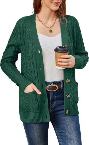 Womens Cardigan Sweaters Cable Knit Sweater 2025 Fall Winter Chunky Open Front Button Down Coats with Pockets